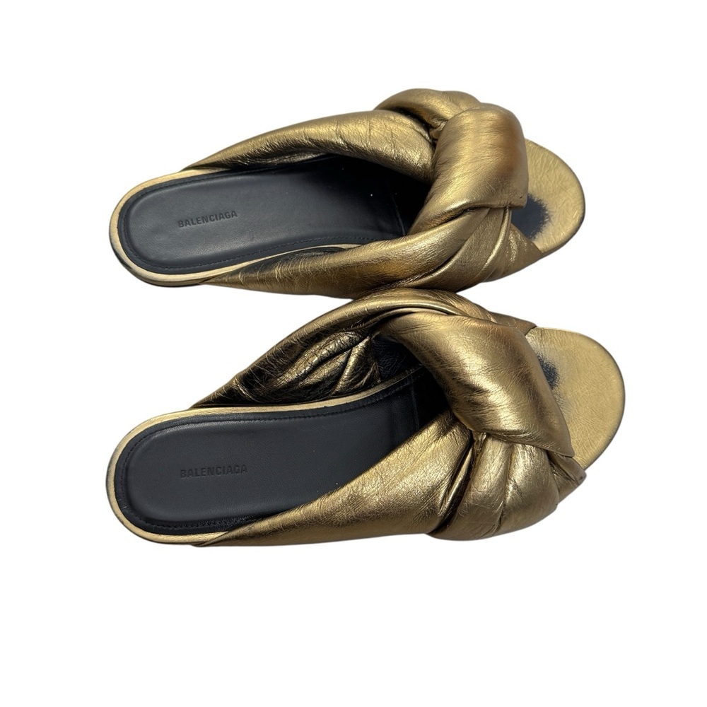 Balenciaga Drapy Gold Leather Slip‎ On Slide Sandals - Picture 5 of 9